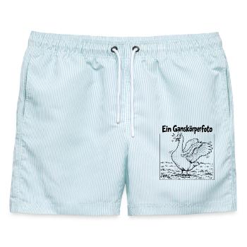 Lustiges Ganskörperfoto - Männer Badeshorts - hellblau gestreift - Vorne - AI Model Male 178 light (178cm)