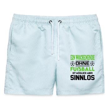 Ein Wochenende ohne Fußball möglich sinnlos - Männer Badeshorts - hellblau gestreift - Vorne - AI Model Male 178 light (178cm)