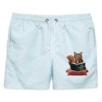 Lady Catterleys Geliebte - Männer Badeshorts - hellblau gestreift - Vorne - AI Model Male 178 light (178cm)