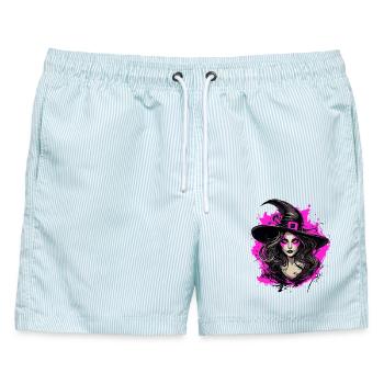 Sexy Witch Halloween Gothic Hexe Witchy - Männer Badeshorts - hellblau gestreift - Vorne - AI Model Male 178 light (178cm)