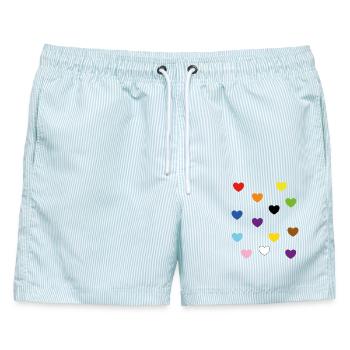Rainbow Hearts – Inklusive Pride-Farben - Männer Badeshorts - hellblau gestreift - Vorne - AI Model Male 178 light (178cm)