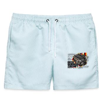 Kraftmotor German Power Engine - Männer Badeshorts - hellblau gestreift - Vorne - AI Model Male 178 light (178cm)