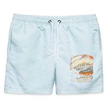 Tontaubenschießen Wurfscheibenschießen - Männer Badeshorts - hellblau gestreift - Vorne - AI Model Male 178 light (178cm)