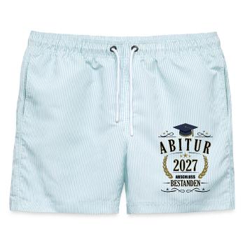 Abitur 2027 - Männer Badeshorts - hellblau gestreift - Vorne - AI Model Male 178 light (178cm)