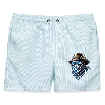 Bayerischer Gangster Oktober Edelweiß Fest - Männer Badeshorts - hellblau gestreift - Vorne - AI Model Male 178 light (178cm)