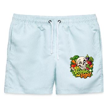 Lustiger Veggie Skull - Männer Badeshorts - hellblau gestreift - Vorne - AI Model Male 178 light (178cm)