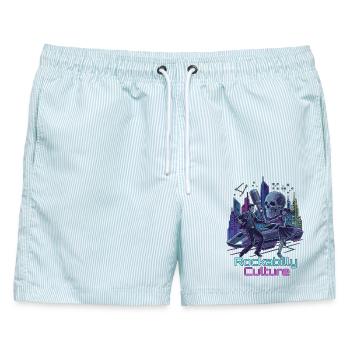 Neon Rockabilly SciFi Kultur - Männer Badeshorts - hellblau gestreift - Vorne - AI Model Male 178 light (178cm)