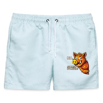 Lustiges Wildschwein – Na, suchst du mich? - Männer Badeshorts - hellblau gestreift - Vorne - AI Model Male 178 light (178cm)