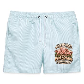 Landleben Landwirt Schweinebauer Schweinchen - Männer Badeshorts - hellblau gestreift - Vorne - AI Model Male 178 light (178cm)