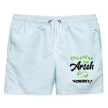Das geht am Arsch vorbei Sprüche Lustig Floskeln - Männer Badeshorts - hellblau gestreift - Vorne - AI Model Male 178 light (178cm)