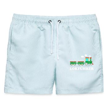 Lokführer Jungen Lokomotive - Männer Badeshorts - hellblau gestreift - Vorne - AI Model Male 178 light (178cm)