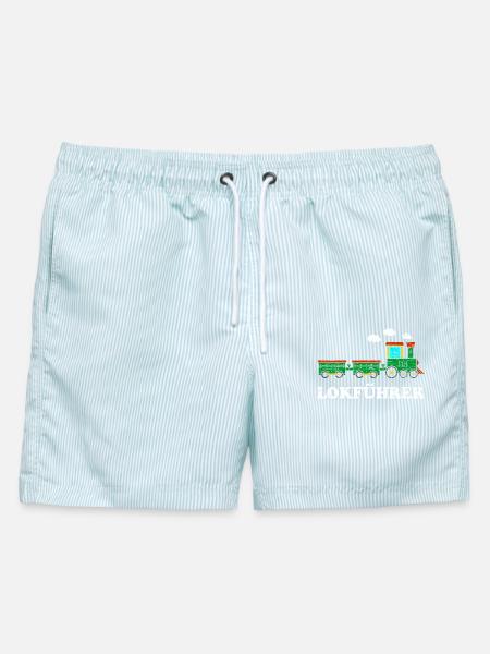 Lokführer Jungen Lokomotive - Männer Badeshorts - hellblau gestreift