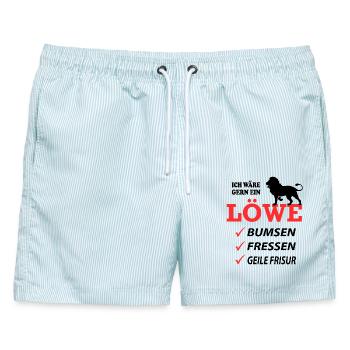 Löwe Geil Fressen Sprüche Lustig Geile Frisur - Männer Badeshorts - hellblau gestreift - Vorne - AI Model Male 178 light (178cm)