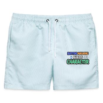 Button-Mashing baut einen Charakter auf - Männer Badeshorts - hellblau gestreift - Vorne - AI Model Male 178 light (178cm)