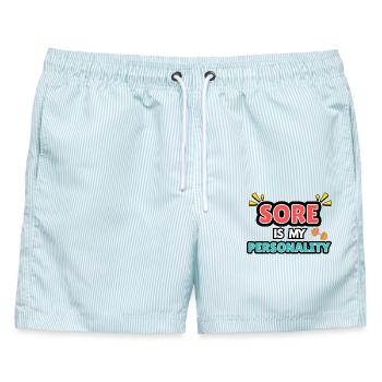 Meine Persönlichkeit ist wund. - Männer Badeshorts - hellblau gestreift - Vorne - AI Model Male 178 light (178cm)