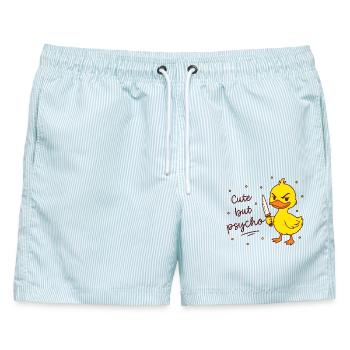 Cute but psycho - Ente mit Messer - Männer Badeshorts - hellblau gestreift - Vorne - AI Model Male 178 light (178cm)