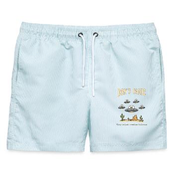 Dont Panic Theyre Just Weather Balloons - Männer Badeshorts - hellblau gestreift - Vorne - AI Model Male 178 light (178cm)