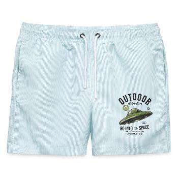 UFO Design Outdoor Adventure Space Spruch - Männer Badeshorts - hellblau gestreift - Vorne - AI Model Male 178 light (178cm)