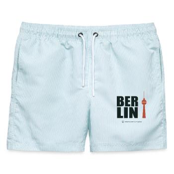 Berlin Turmtypografie - Männer Badeshorts - hellblau gestreift - Vorne - AI Model Male 178 light (178cm)