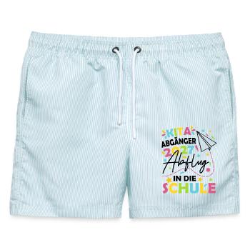 Kita Abgänger 2027 - Männer Badeshorts - hellblau gestreift - Vorne - AI Model Male 178 light (178cm)