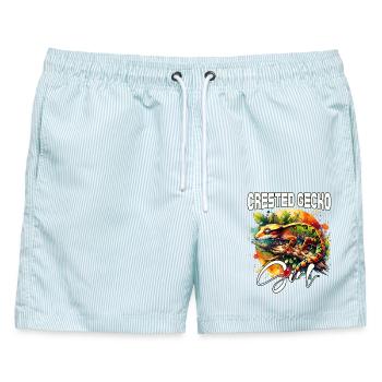 Kronengecko Mädchen - Männer Badeshorts - hellblau gestreift - Vorne - AI Model Male 178 light (178cm)