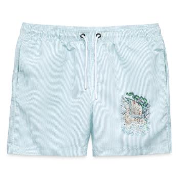 Norwegen Norweger Wikinger - Männer Badeshorts - hellblau gestreift - Vorne - AI Model Male 178 light (178cm)