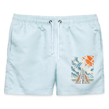 Tontaubenschießen Wurfscheibenschießen - Männer Badeshorts - hellblau gestreift - Vorne - AI Model Male 178 light (178cm)