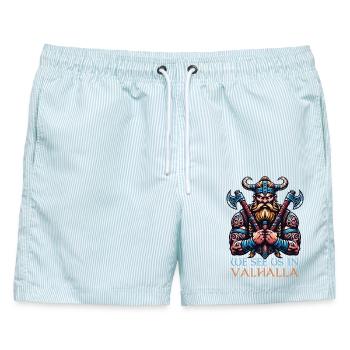 We see us in Valhalla! Wikinger Walhalla - Männer Badeshorts - hellblau gestreift - Vorne - AI Model Male 178 light (178cm)