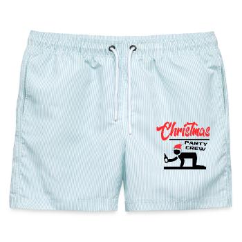 Weihnachten Christmas Party Crew Bier Saufen - Männer Badeshorts - hellblau gestreift - Vorne - AI Model Male 178 light (178cm)