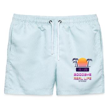 Goodbye Real Life 19.11. - Männer Badeshorts - hellblau gestreift - Vorne - AI Model Male 178 light (178cm)