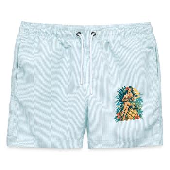 Retro Hula Girl auf Riesen-Ananas - Männer Badeshorts - hellblau gestreift - Vorne - AI Model Male 178 light (178cm)