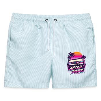 After Dark Retro 80er Synthwave Design - Männer Badeshorts - hellblau gestreift - Vorne - AI Model Male 178 light (178cm)