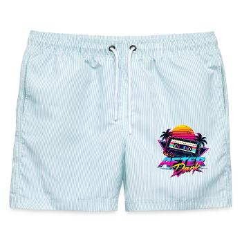 After Dark 80er Retro Synthwave - Männer Badeshorts - hellblau gestreift - Vorne - AI Model Male 178 light (178cm)