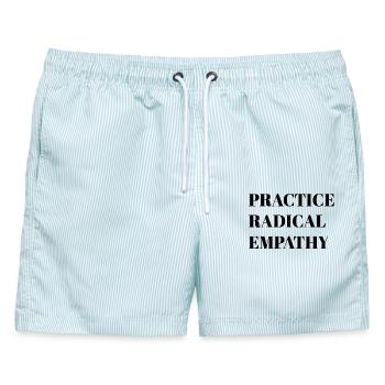 Radikale Empathie praktizieren - Männer Badeshorts - hellblau gestreift - Vorne - AI Model Male 178 light (178cm)