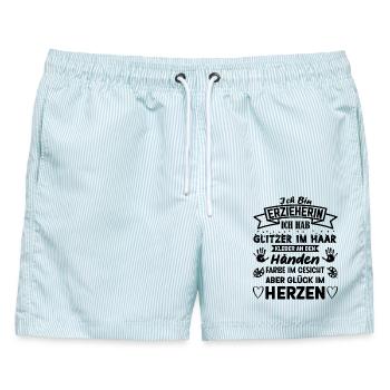 Ich bin Erzieherin ich habe Glitzer im Haar Spruch - Männer Badeshorts - hellblau gestreift - Vorne - AI Model Male 178 light (178cm)