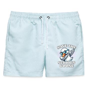 Gans Save Goose - Männer Badeshorts - hellblau gestreift - Vorne - AI Model Male 178 light (178cm)
