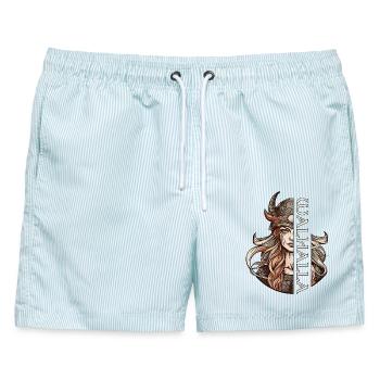Walküre Walhalla nordische Mythologie Wikinger - Männer Badeshorts - hellblau gestreift - Vorne - AI Model Male 178 light (178cm)