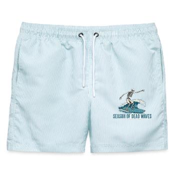 Halloween Skelett - Männer Badeshorts - hellblau gestreift - Vorne - AI Model Male 178 light (178cm)