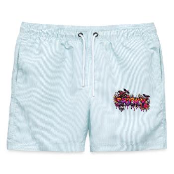 Spooky Katzen Neon-Drip - Männer Badeshorts - hellblau gestreift - Vorne - AI Model Male 178 light (178cm)