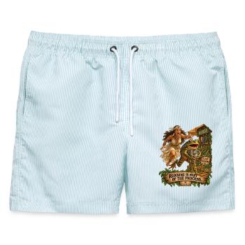 3YE DEPT – Laufen ist Teil des Prozesses - Männer Badeshorts - hellblau gestreift - Vorne - AI Model Male 178 light (178cm)