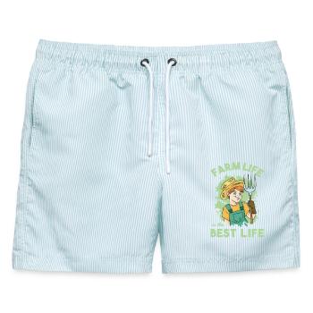 Farm Life Is The Best Life Bauernhof Dorfkind - Männer Badeshorts - hellblau gestreift - Vorne - AI Model Male 178 light (178cm)