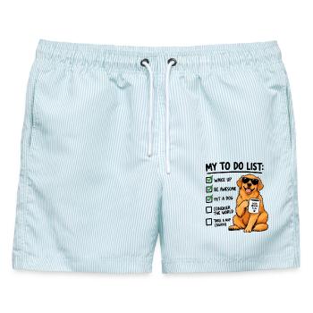 Golden Retriever To Do List – Lustiger Hund Kaffee - Männer Badeshorts - hellblau gestreift - Vorne - AI Model Male 178 light (178cm)