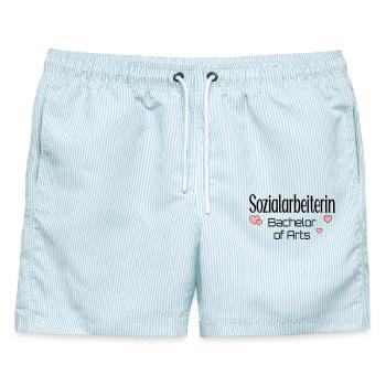 Abschluss Studium Sozialwesen Sozialarbeiterin - Männer Badeshorts - hellblau gestreift - Vorne - AI Model Male 178 light (178cm)