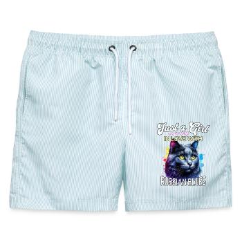 Russisch Blaukatze Mädchen - Männer Badeshorts - hellblau gestreift - Vorne - AI Model Male 178 light (178cm)
