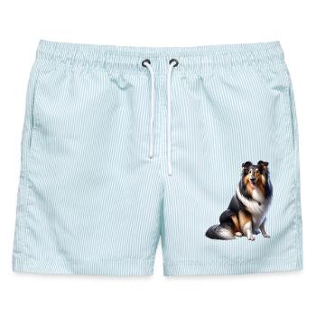 Langhaar Collie Collie - Männer Badeshorts - hellblau gestreift - Vorne - AI Model Male 178 light (178cm)