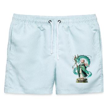 Ryuu Sage – Drachen Magierin Anime Manga - Männer Badeshorts - hellblau gestreift - Vorne - AI Model Male 178 light (178cm)