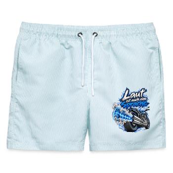 Motorrad Laut ist auch eine Sprache Schallwellen - Männer Badeshorts - hellblau gestreift - Vorne - AI Model Male 178 light (178cm)