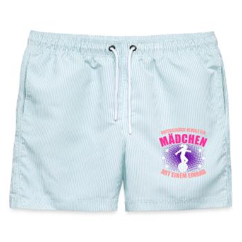 Einrad Einradfahrerin - Männer Badeshorts - hellblau gestreift - Vorne - AI Model Male 178 light (178cm)