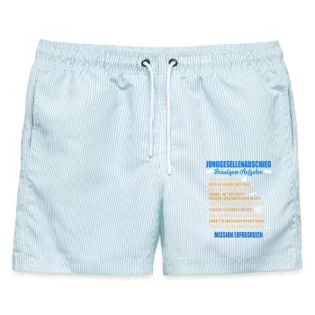 Junggesellenabschied Aufgaben Bräutigam Checkliste - Männer Badeshorts - hellblau gestreift - Vorne - AI Model Male 178 light (178cm)