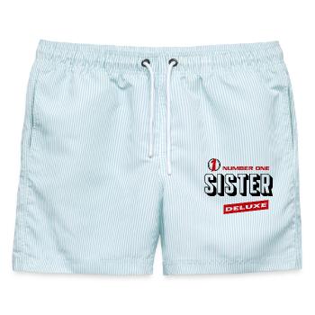 Sister Number One Deluxe Bester Familie Sister - Männer Badeshorts - hellblau gestreift - Vorne - AI Model Male 178 light (178cm)